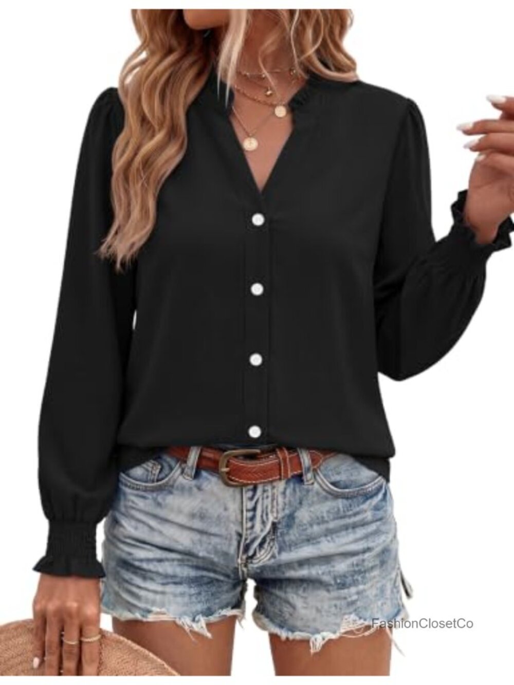 LOMON Women's Long Sleeve Mandarin Collar Button Down Blouse